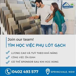 Tìm học việc (apprentices) phụ lót gạch được sponsor sau khi học