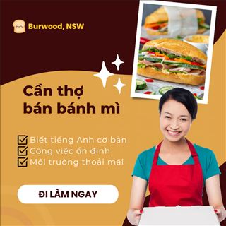Tiệm bánh mì cần nhân viên bán hàng, công việc ổn định, lâu dài