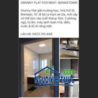 Granny flat  2 phòng ngủ 1 phòng tắm mới xây cho thuê vùng Bankstown